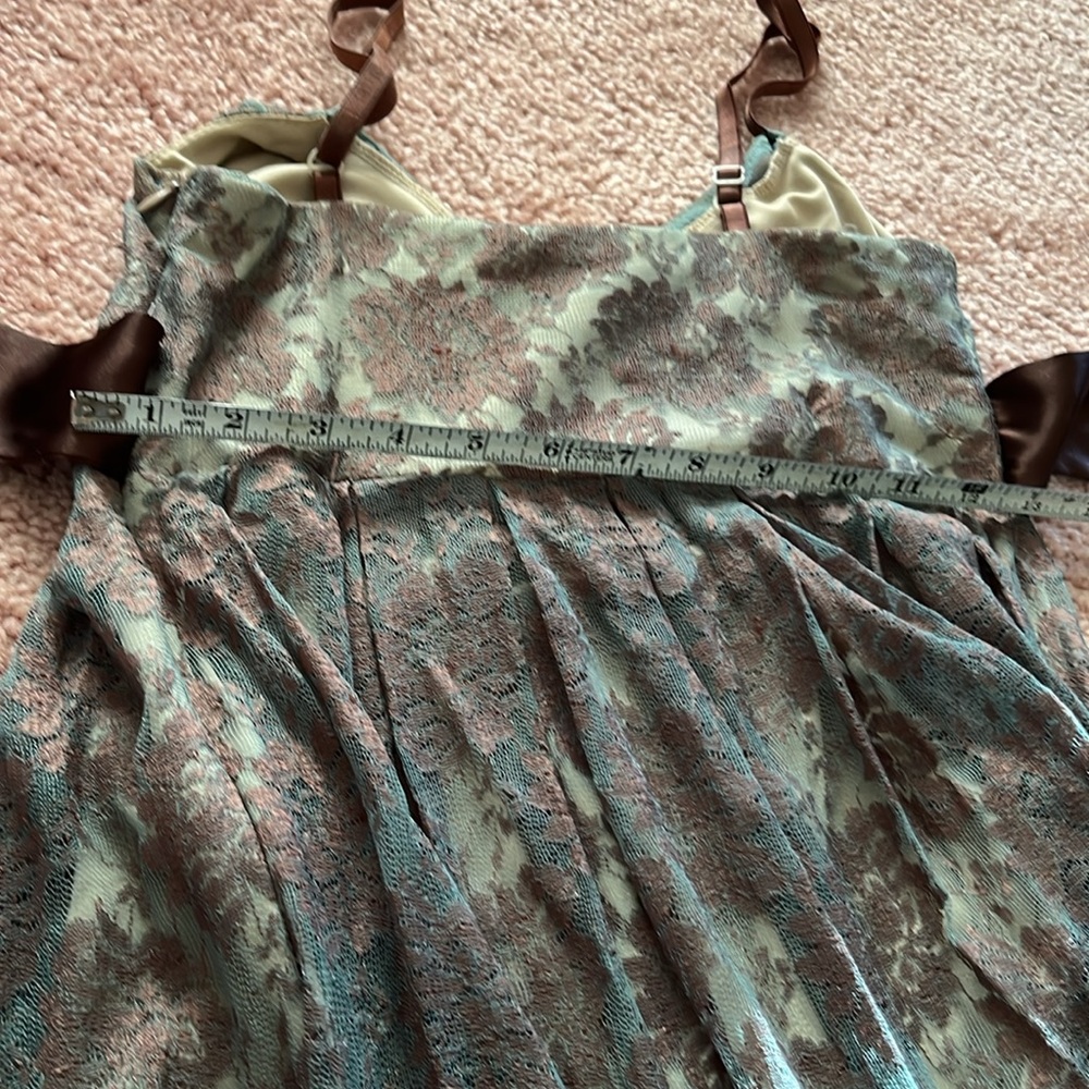 Aqua Lace Overlay Dress Shades of Chocolate & Pale Green/Blue Size Small Worn 1x - Picture 10 of 11